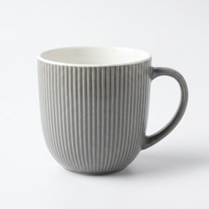 Modern Grey Ribbed Ceramic Coffee Mug with White Interior