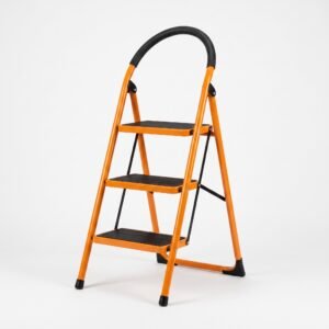 Deluxe Orange 3-Step Folding Household Ladder with Padded Handle