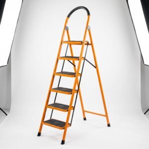 Deluxe Orange 6-Step Folding Utility Extension Ladder with Foam Grip