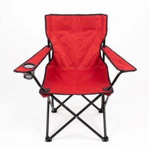 Deluxe Folding Camping Chair with Armrest Mesh Cup Holder – Crimson Red