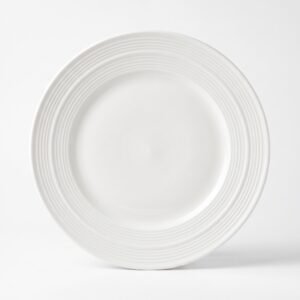 Modern White Ceramic Dinner Plate with Concentric Ribbed Rim