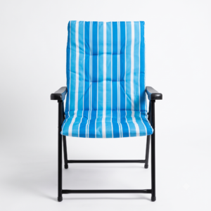 Deluxe Blue & White Striped Cushioned Folding Lawn Chair with Armrests